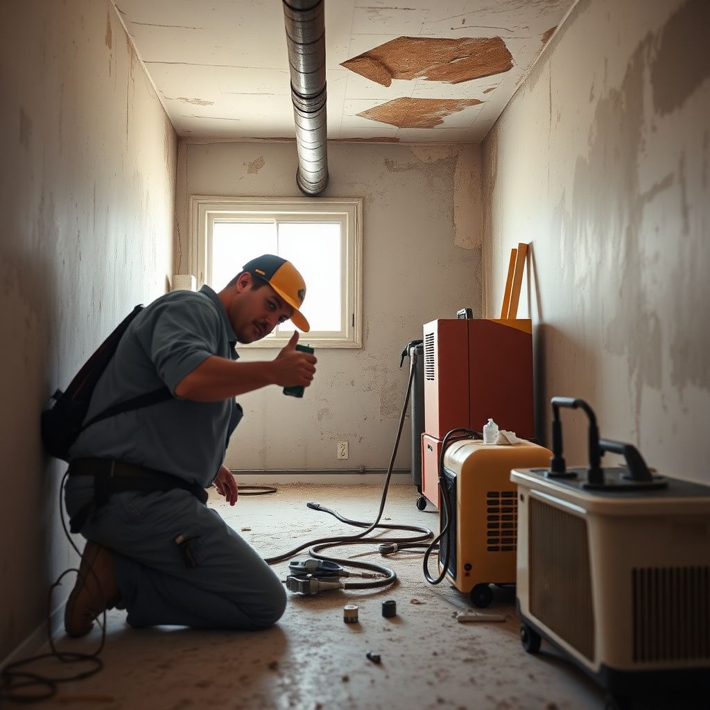 A Coastal Pro Mold Removal technician explaining a mold inspection report to a homeowner in a Bangs, Texas living room.